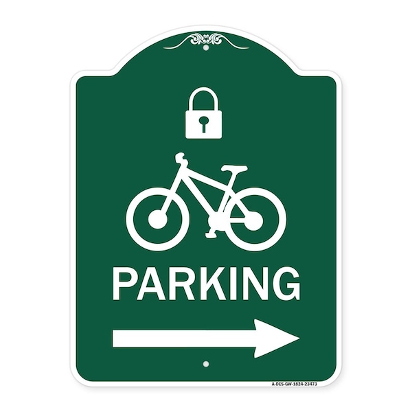 Signmission Parking W/ Lock Cycle & Right Arrow, Green & White Aluminum Sign, 18" x 24", GW-1824-23473 A-DES-GW-1824-23473 - main